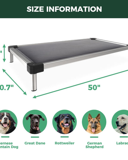 FXW TitanNest Chew-Proof Elevated Dog Bed, Padded Cot for Indoor/Outdoor/Camping Use, Durable & Washable Pet Bed for Large Dogs, 50-Inch, Grey