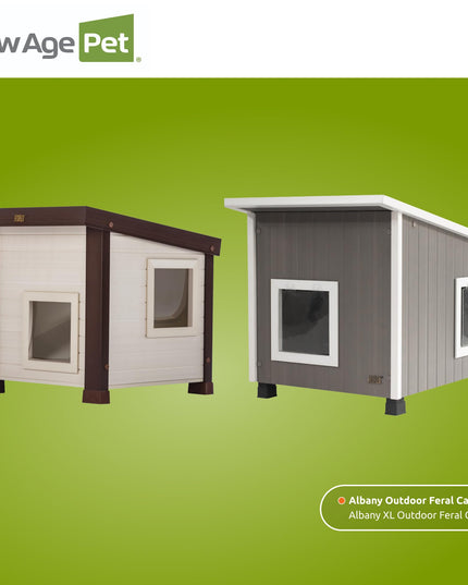 New Age Pet® ECOFLEX® Albany Outdoor Feral Cat House for Multiple Cats with Quick & Easy Assembly, 2 Vinyl Door Flaps Included, Moisture and Odor Resistant