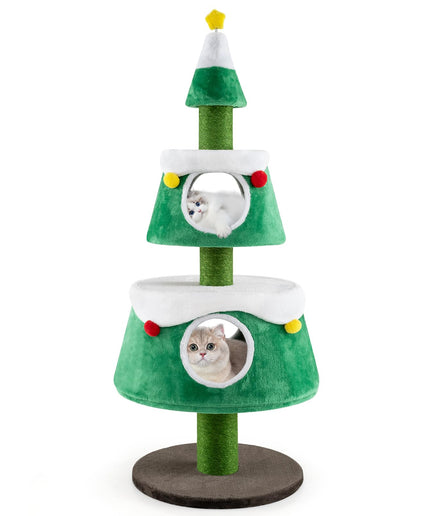 PETSITE 60 inch Christmas Cat Tree, Cute Cat Tower with 2 Condos, Sisal Scratching Posts, Spring Toy, Removable Beds, Modern Holiday Cat Tree Tower for Indoor Cats