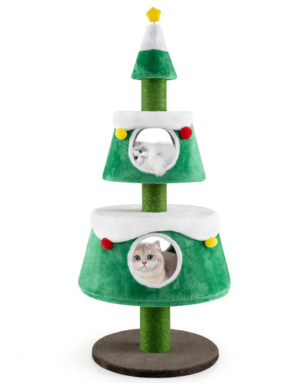 PETSITE 60 inch Christmas Cat Tree, Cute Cat Tower with 2 Condos, Sisal Scratching Posts, Spring Toy, Removable Beds, Modern Holiday Cat Tree Tower for Indoor Cats