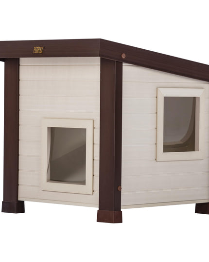New Age Pet® ECOFLEX® Albany Outdoor Feral Cat House for Multiple Cats with Quick & Easy Assembly, 2 Vinyl Door Flaps Included, Moisture and Odor Resistant