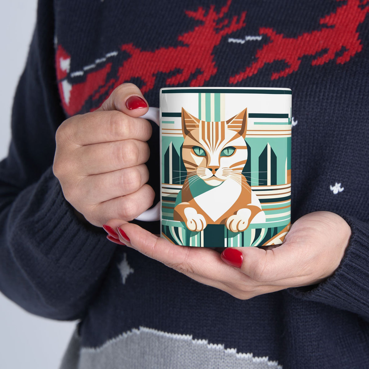 Art Deco Tabby Cat Ceramic Mug
