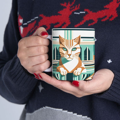 Art Deco Tabby Cat Ceramic Mug
