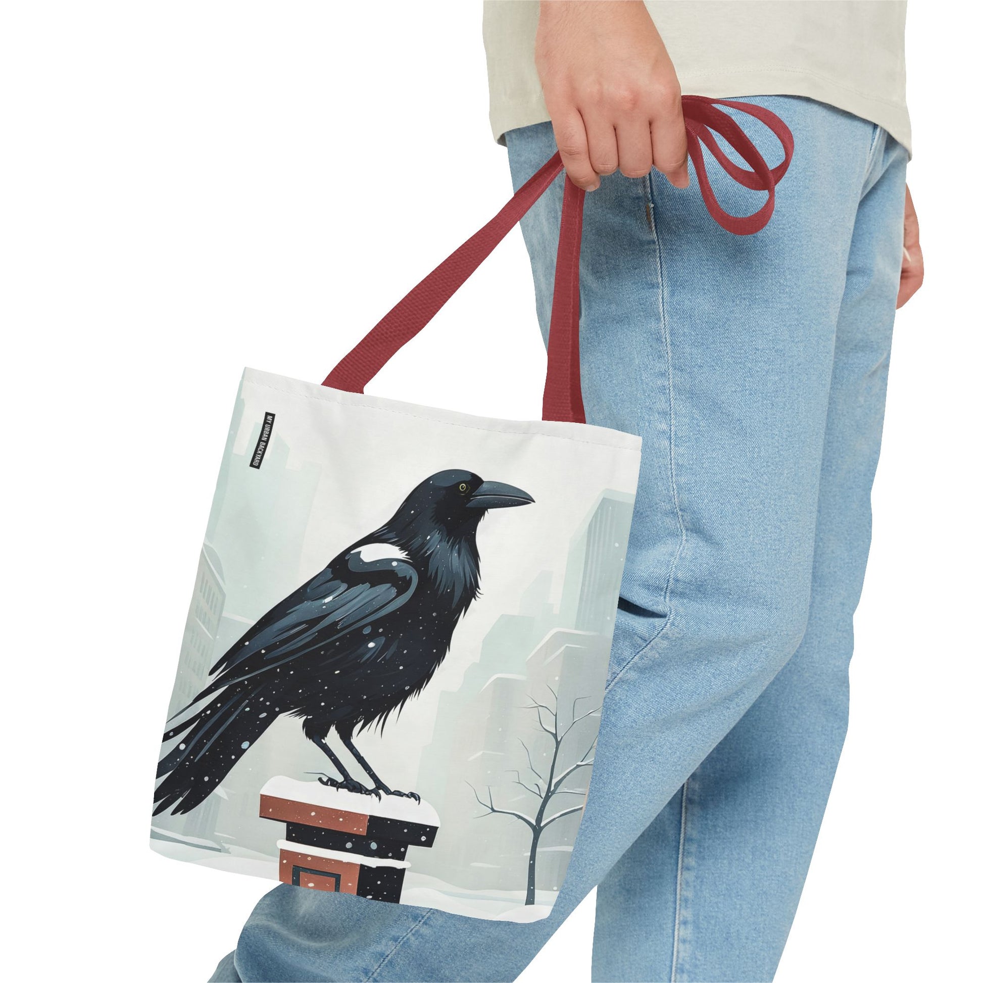 Winter Crow Tote Bag with Cotton Handles For Everyday Use, 3 Sizes