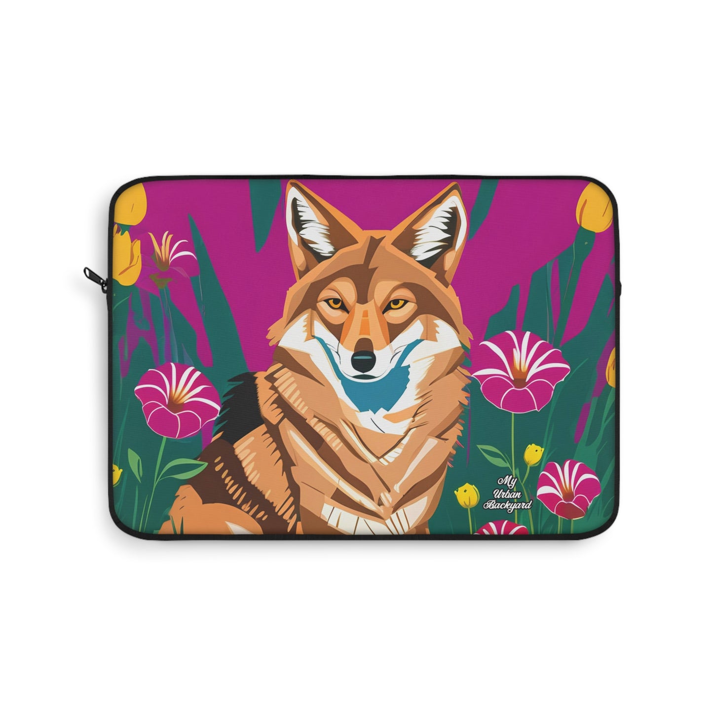 Coyote with Wildflowers, Laptop Carrying Case, Top Loading Sleeve for School or Work