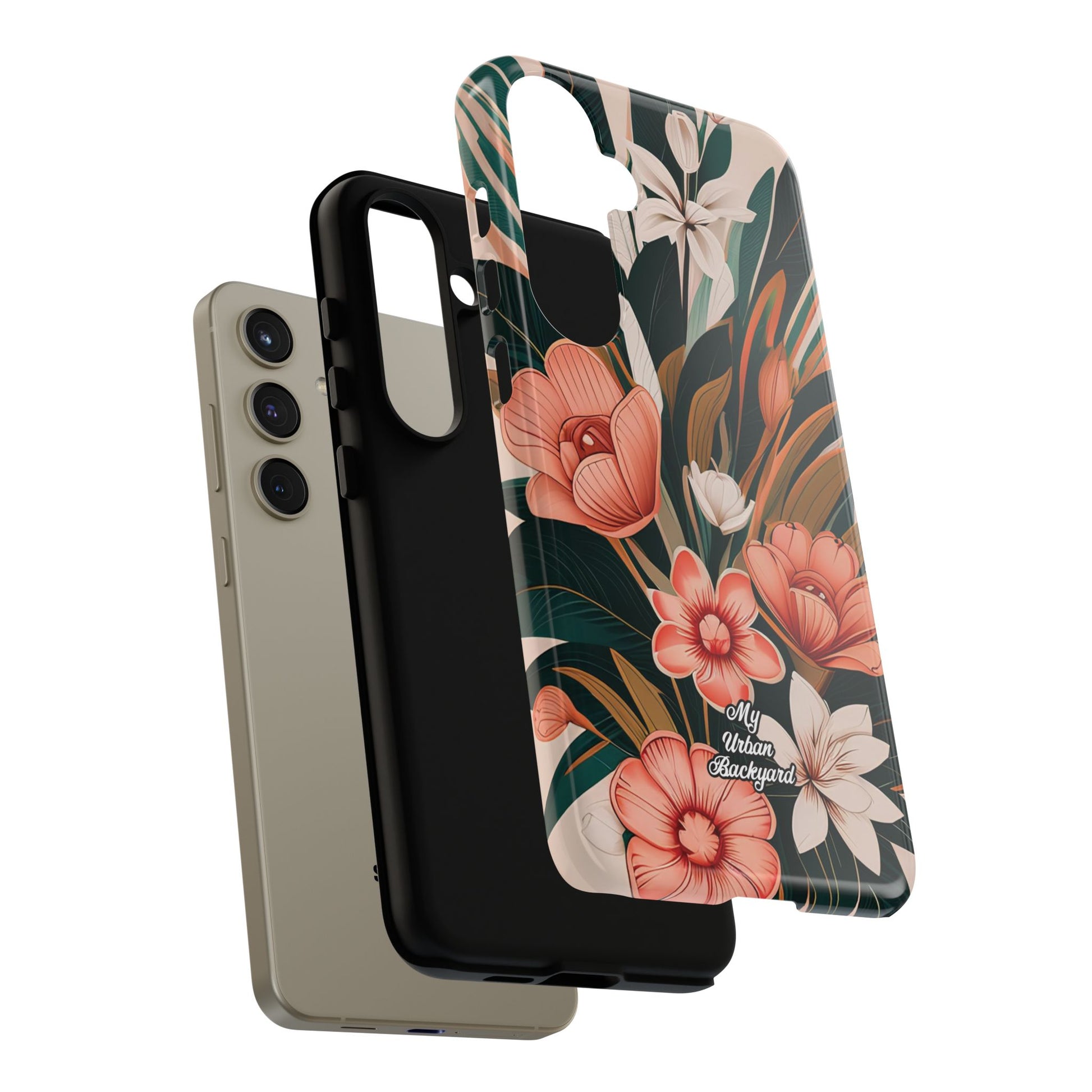 Peach Art Deco Flowers, Cell Phone Case - Apple, Samsung, Google Pixel