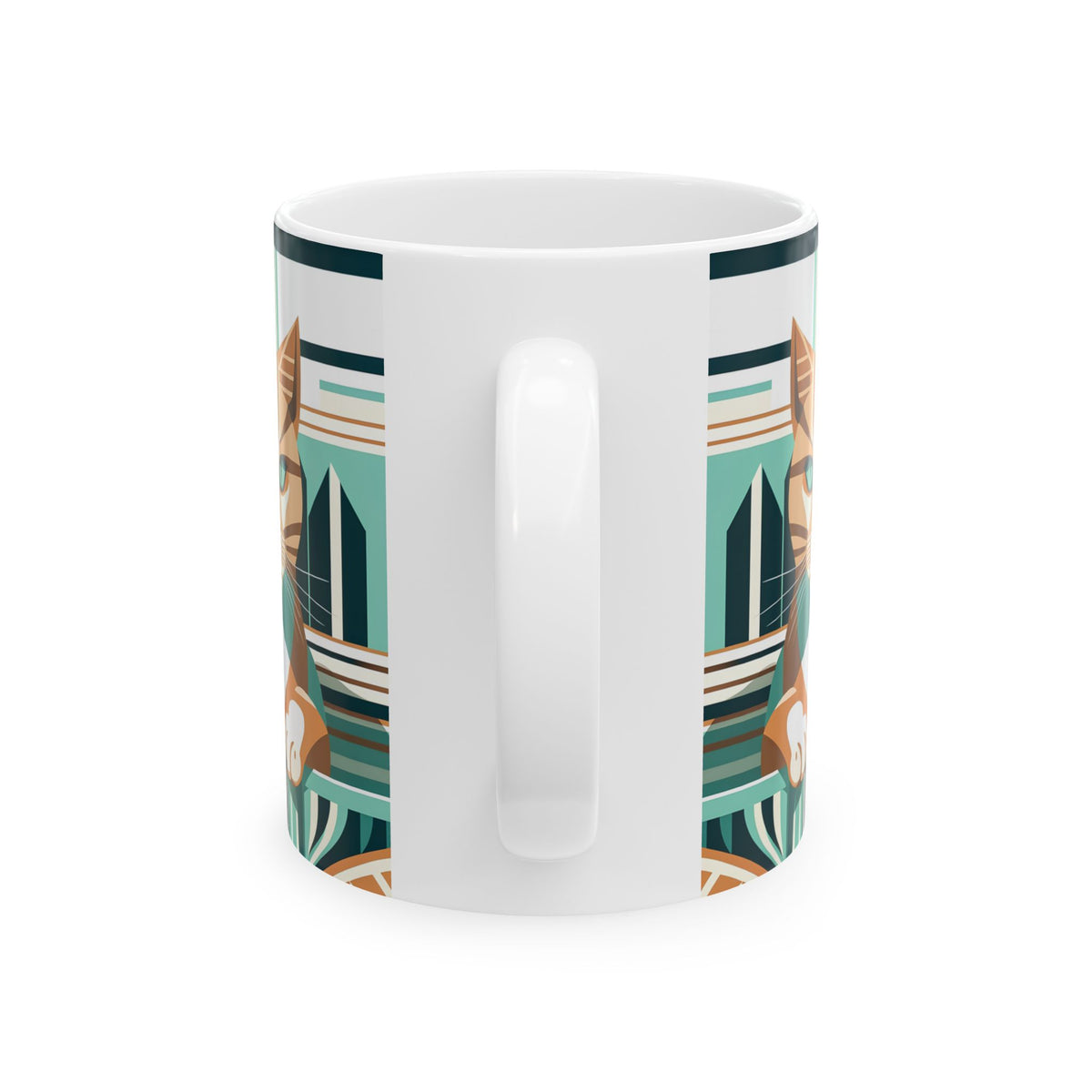 Art Deco Tabby Cat Ceramic Mug