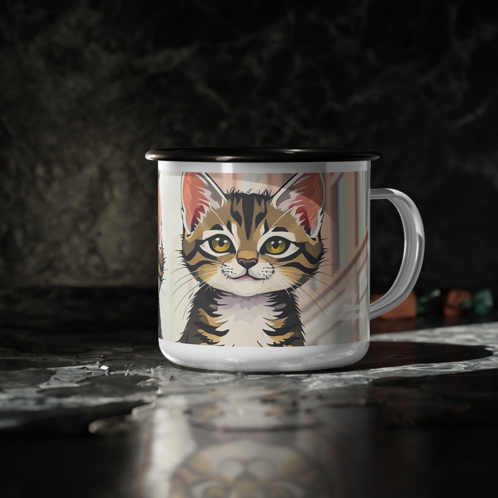 Cute Tabby Kittens Enamel Camp Cup - Perfect for Pet Lovers, Camping, Coffee Lovers, Gift for Cat Owners, Outdoor Adventures