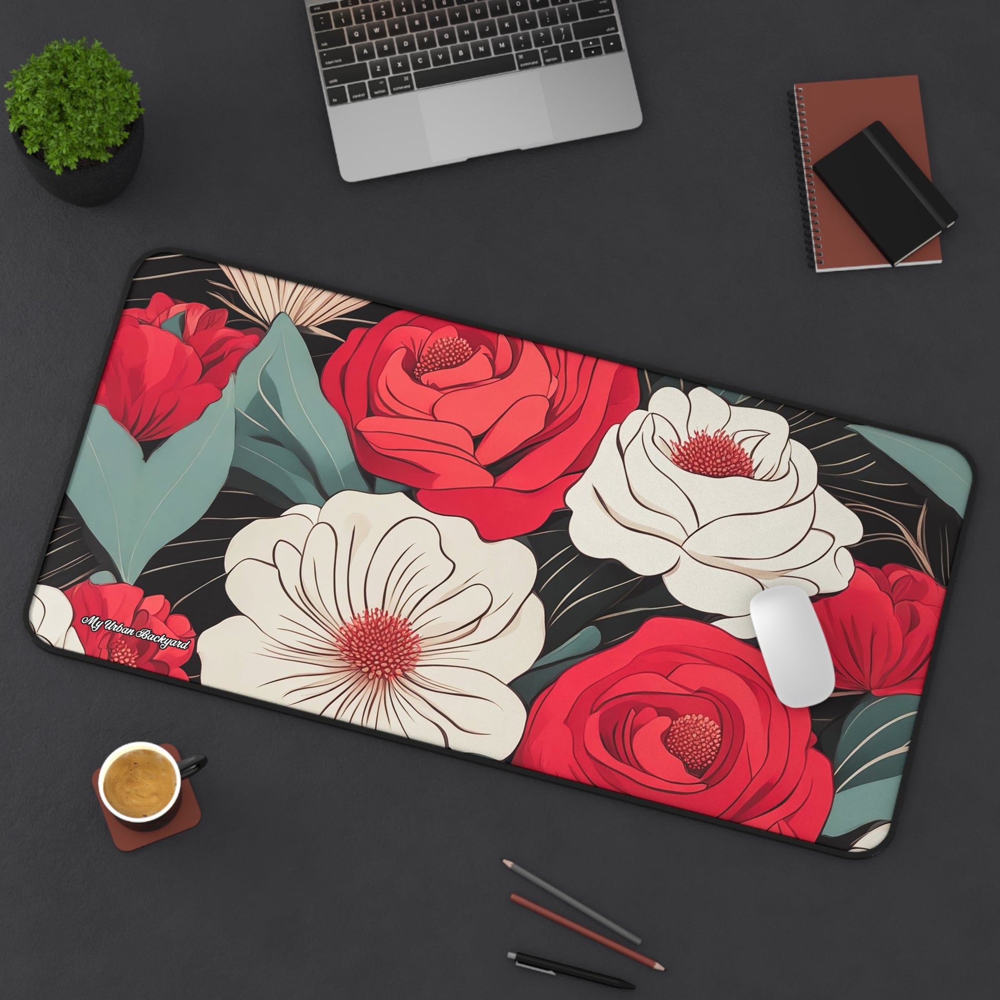 Floral Desk Mat, Elegant Workspace Accessory, Home Office Decor, Mother's Day Gift, Floral Keyboard Pad, 3 Sizes