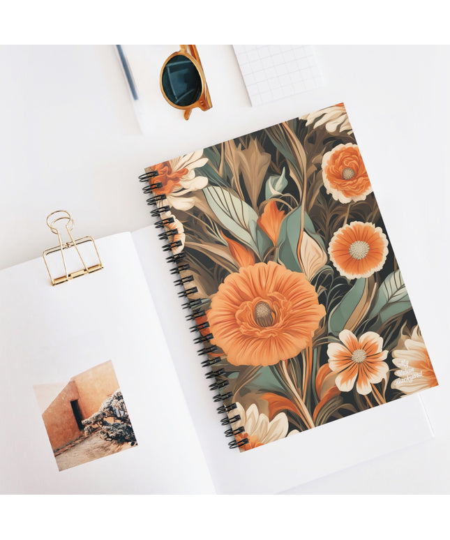 Orange Flowers, Spiral Notebook Writing Journal - 118 Ruled Pages
