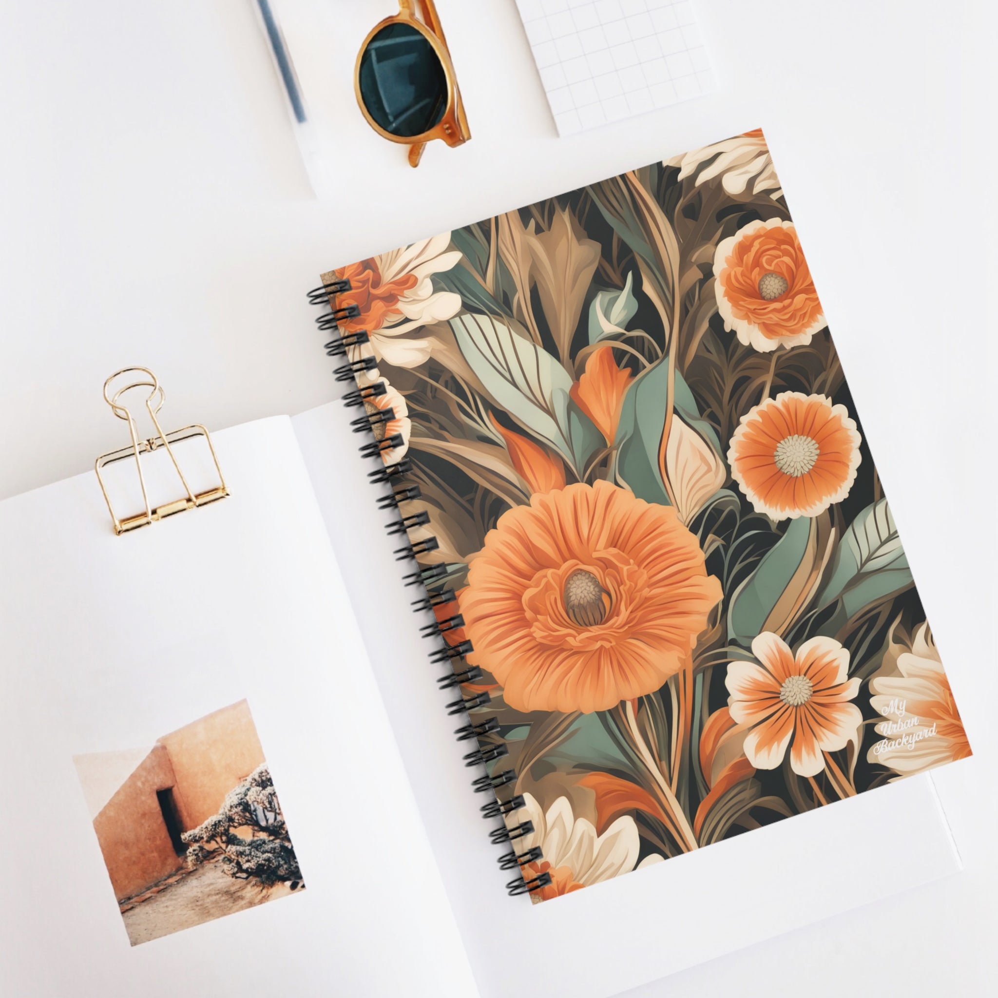 Orange Flowers, Spiral Notebook Writing Journal - 118 Ruled Pages