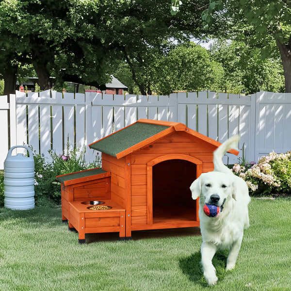 Fir Wood Dog And Cat House, Green Asphalt Roof, Outdoor Animal Shelter, Golden Red