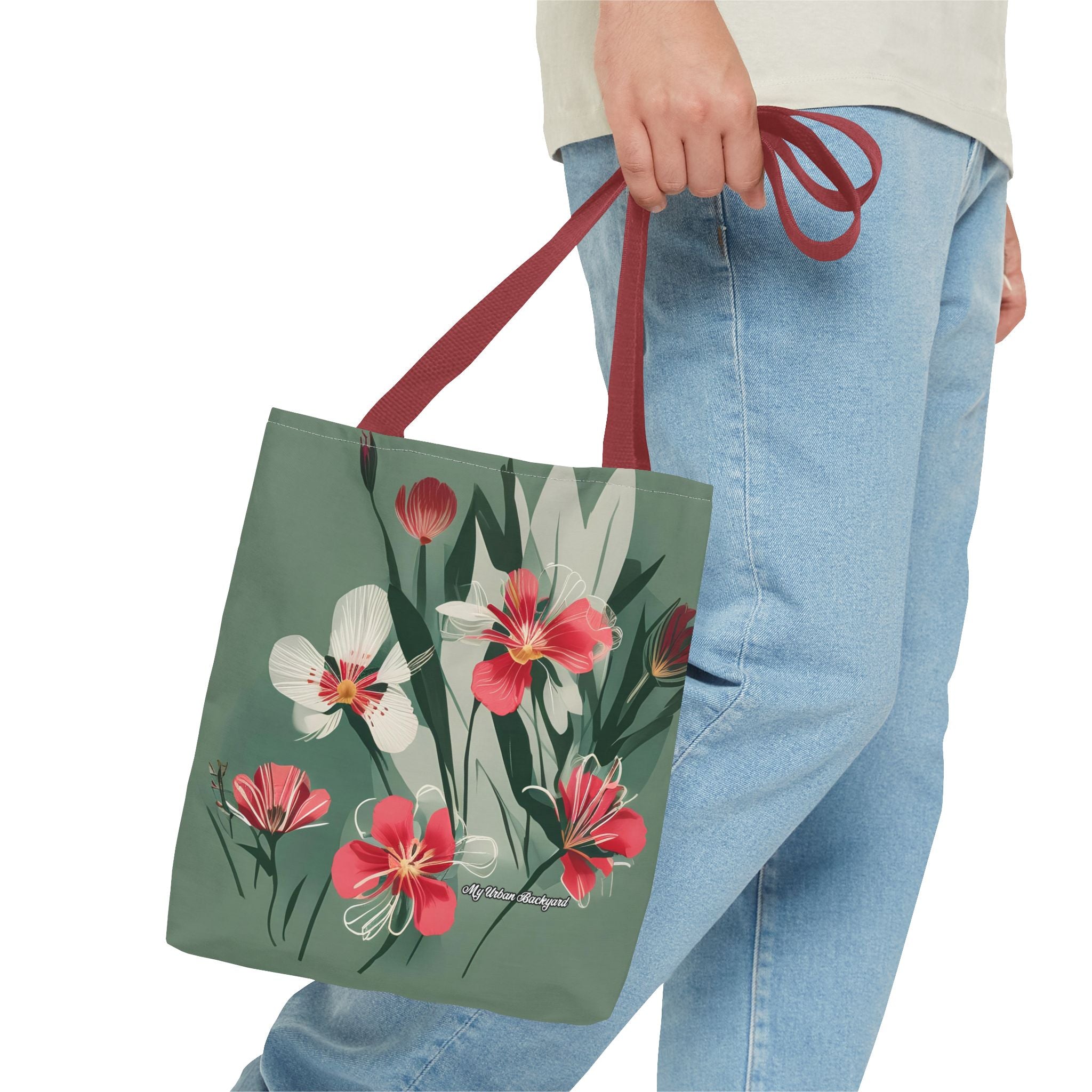White and Red Wildflowers Tote Bag with Cotton Handles For Everyday Use, 3 Sizes