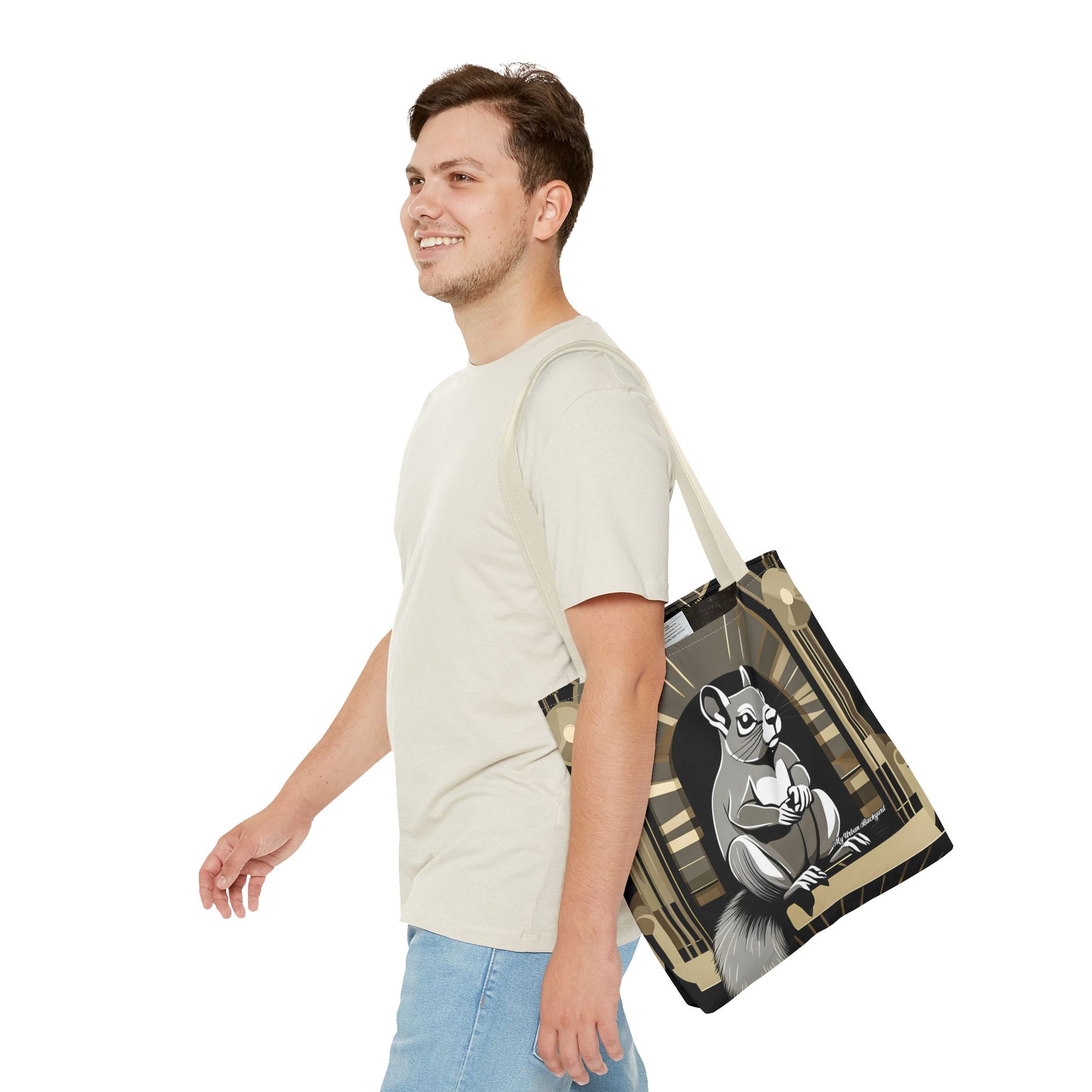 Art Deco Squirrel, Tote Bag with Cotton Handles For Everyday Use, 3 Sizes