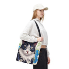 Cat and Blue Flowers Tote Bag with Cotton Handles For Everyday Use, 3 Sizes