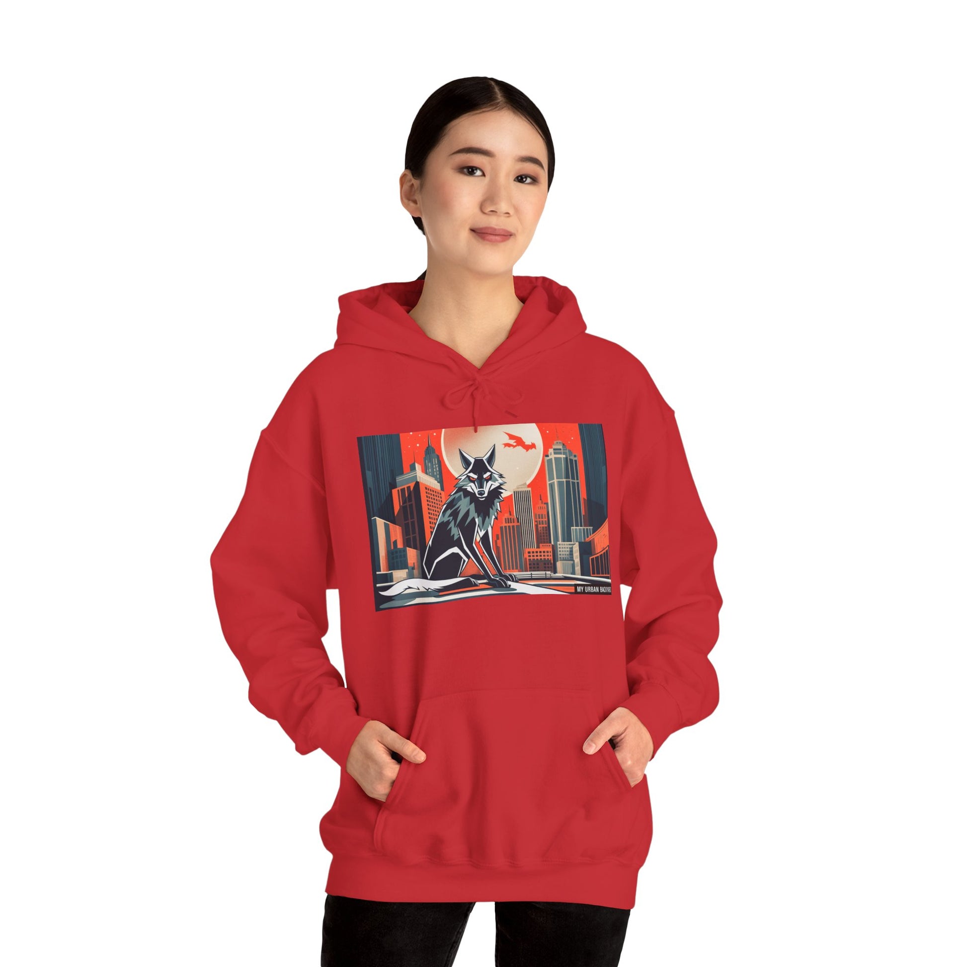 Urban Wolf Hoodie, Cozy Unisex Sweatshirt, Outdoor Adventure, Animal Lover Gift, Fall Style, Adventure Ready