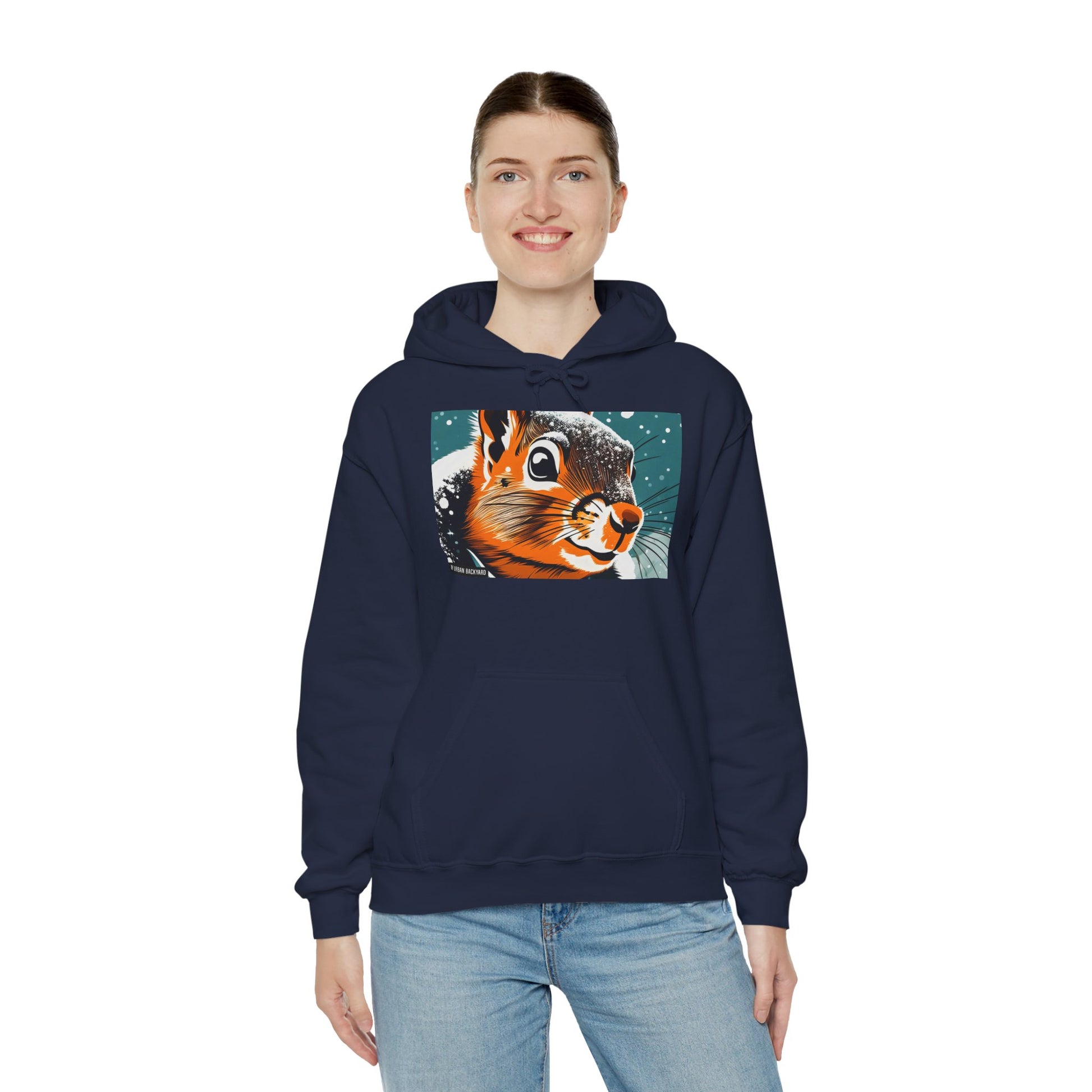 Winter Squirrel Sweatshirt - Unisex Heavy Blend Hooded, Cute Animal Apparel, Winter Fashion, Gift for Nature Lovers, Snowy Days, Cozy Wear