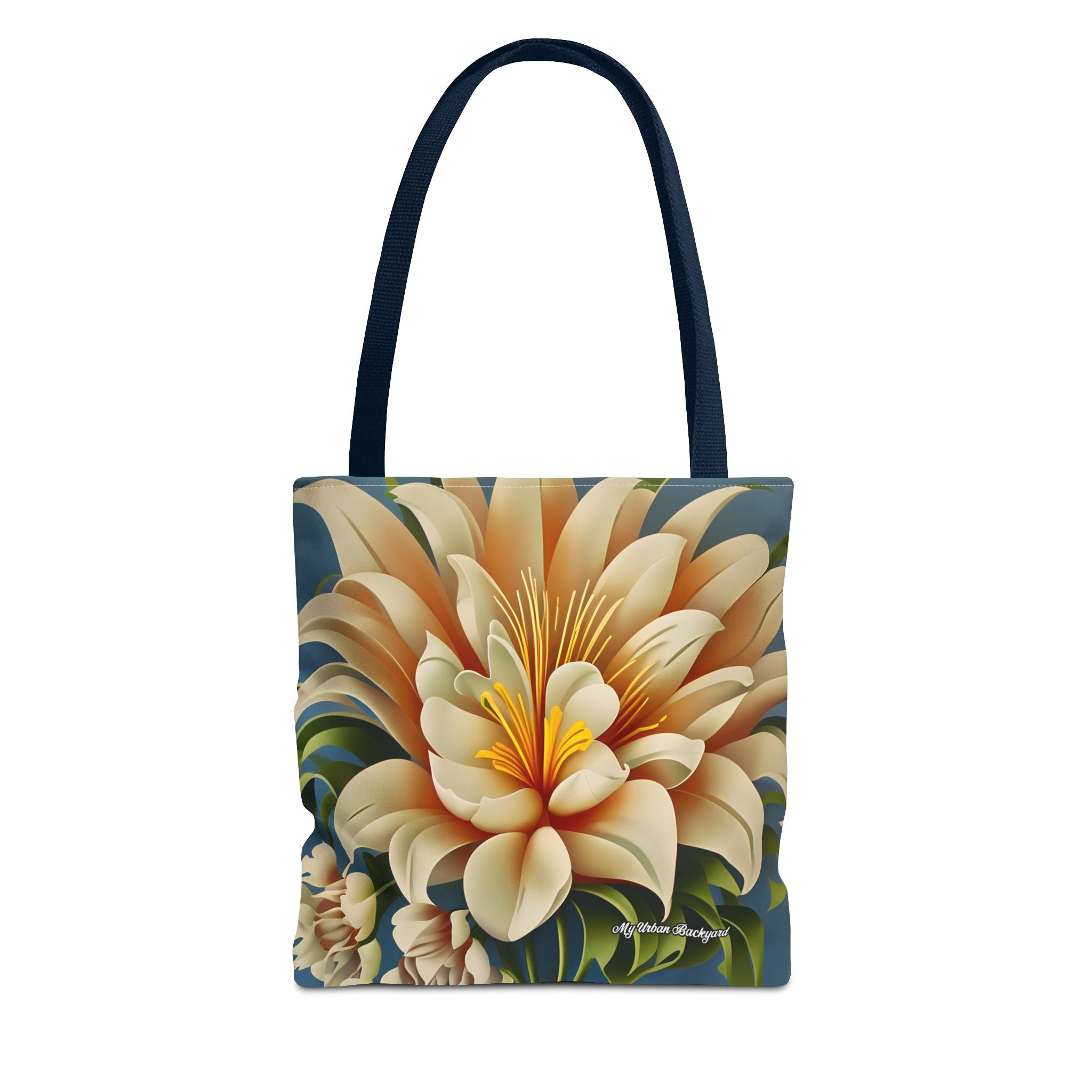 Large White Flower Tote Bag with Cotton Handles For Everyday Use, 3 Sizes