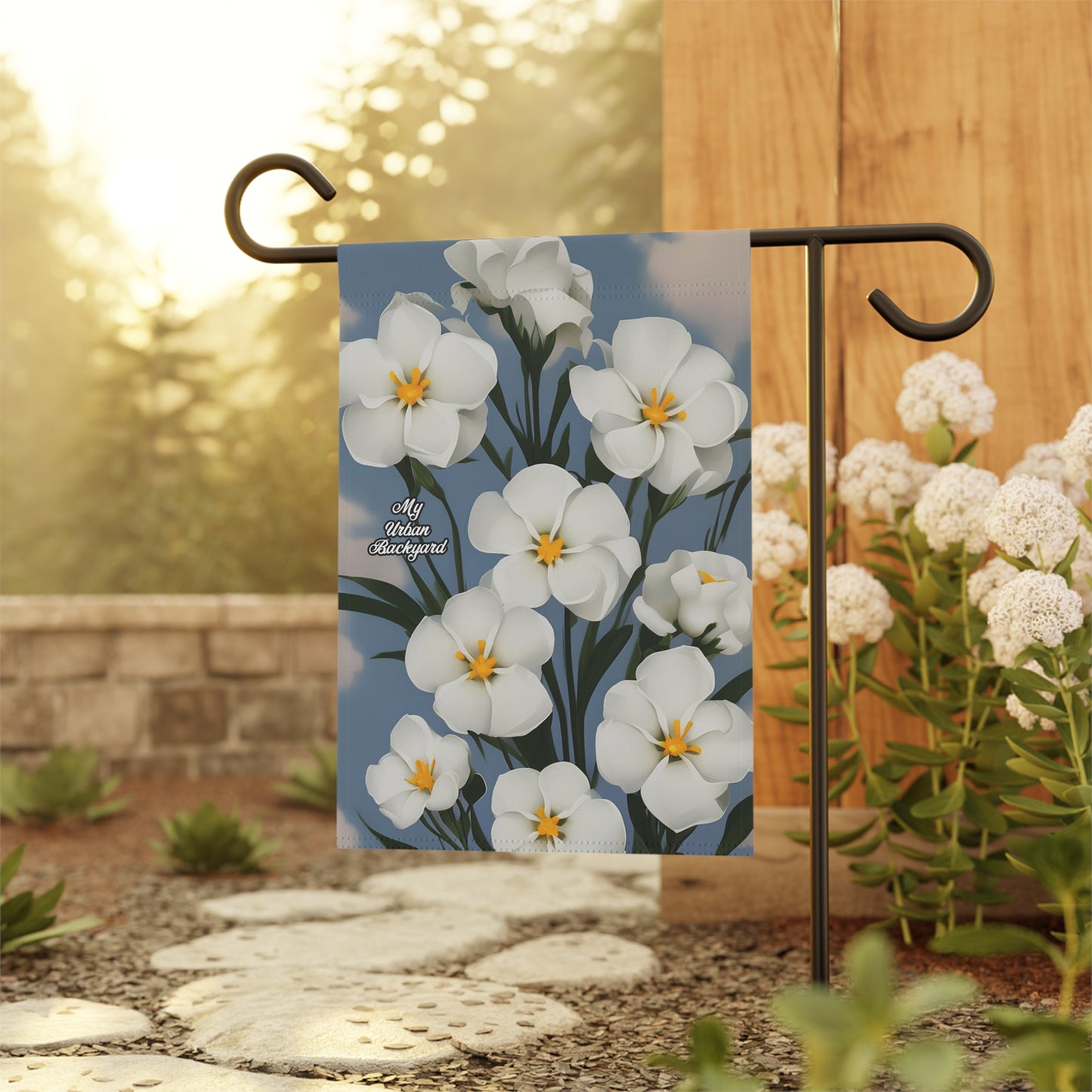 Outdoor Garden Flag for Yard, Patio or Work Decor, Double Sided, Vertical, Flag only - White Flowers