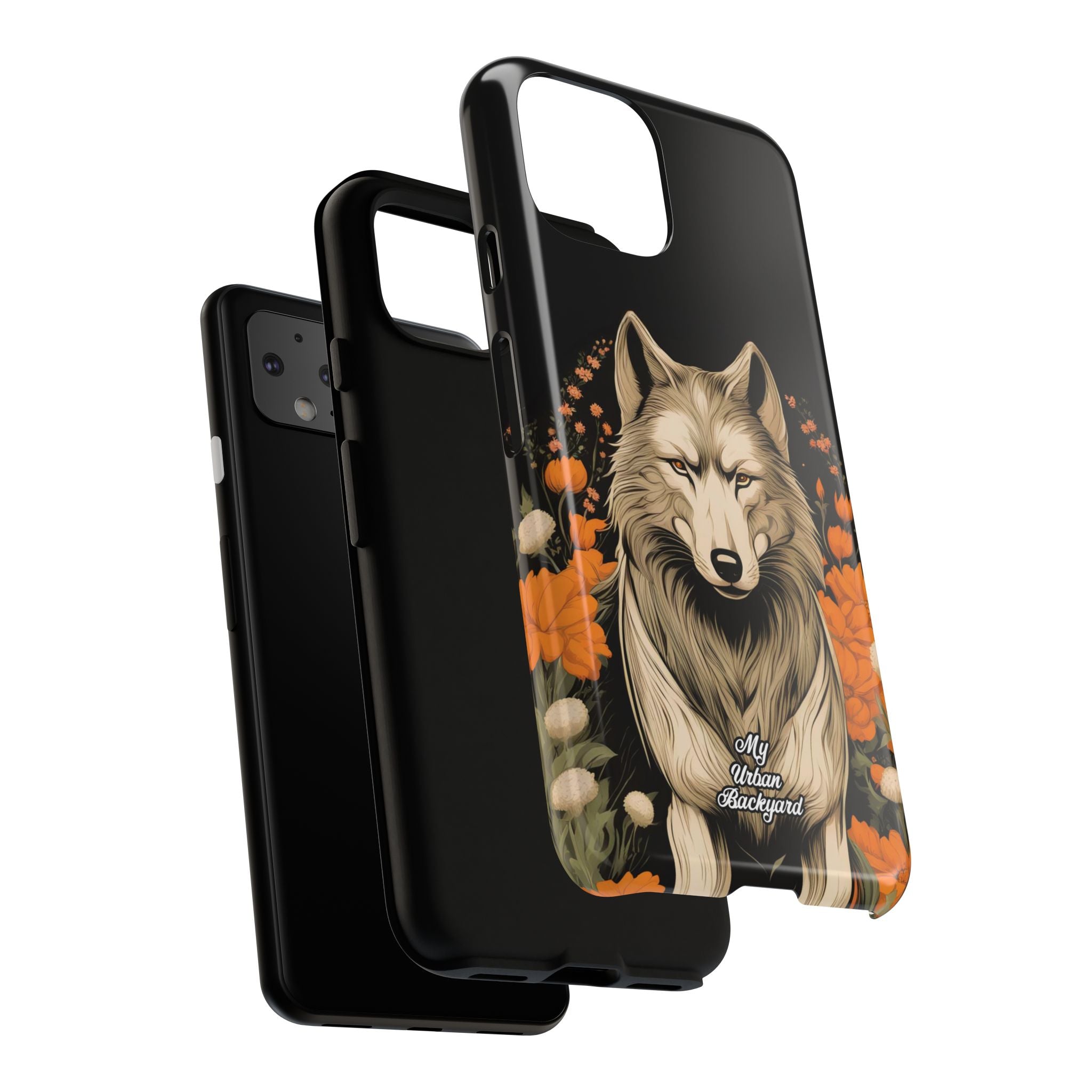 Wolf with Flowers, Animal Cell Phone Case - Apple, Samsung, Google Pixel
