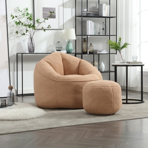 Bean Bag Chair With Footrest, Compressed High Pressure Foam, Tan