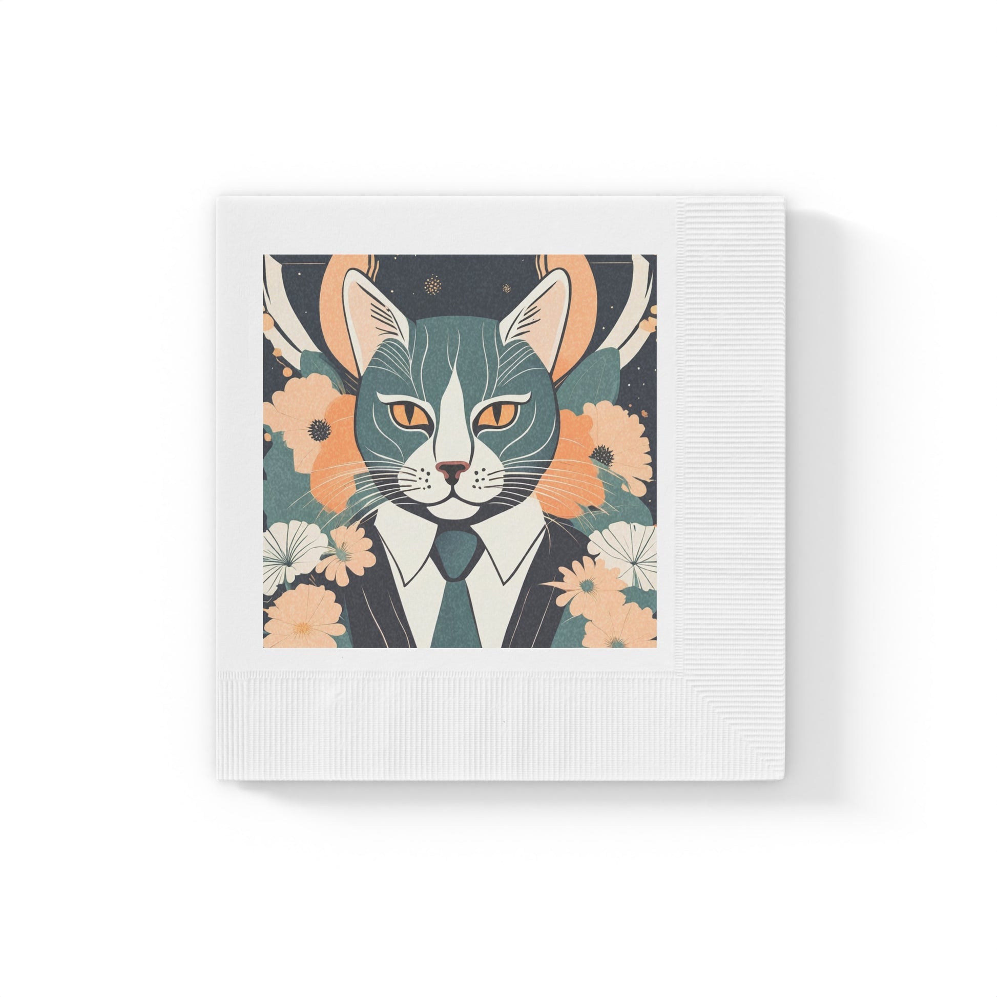 Simon Whiskerford, Cat in Suit Cocktail Napkins — Vintage Floral Party Napkins, 2 sizes, Pack of 50 or 100