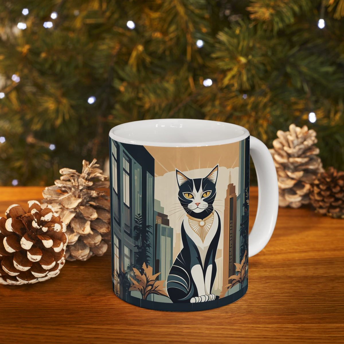 Art Deco City Cat Ceramic Mug