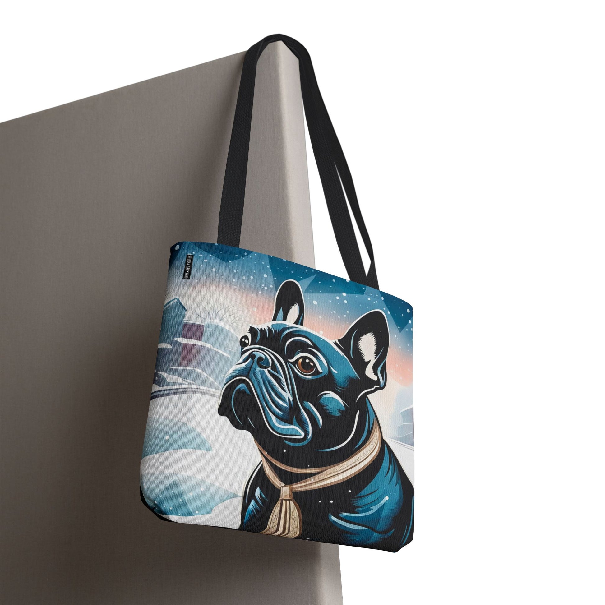 French Bulldog Winter Tote Bag — Snowy Pup All-Over Print Tote