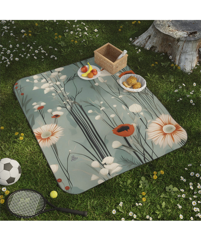 Winter Wildflowers, Outdoor Picnic Blanket with Soft Fleece Top, Water-Resistant Bottom, 51" × 61"
