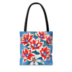 Bouquet of Red White and Blue Flowers Tote Bag with Cotton Handles For Everyday Use, 3 Sizes