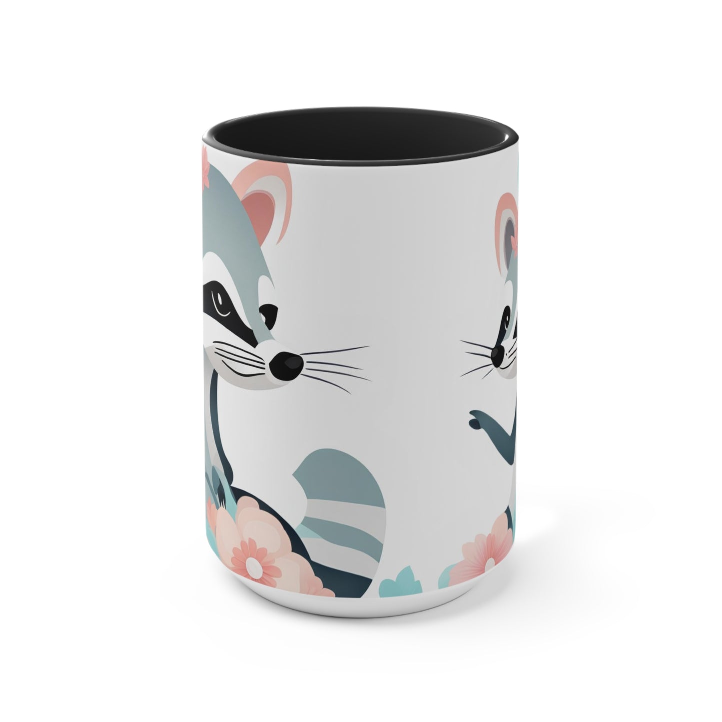 Two Raccoons with Pastel Flowers, Ceramic Mug - Perfect for Coffee, Tea, and More!