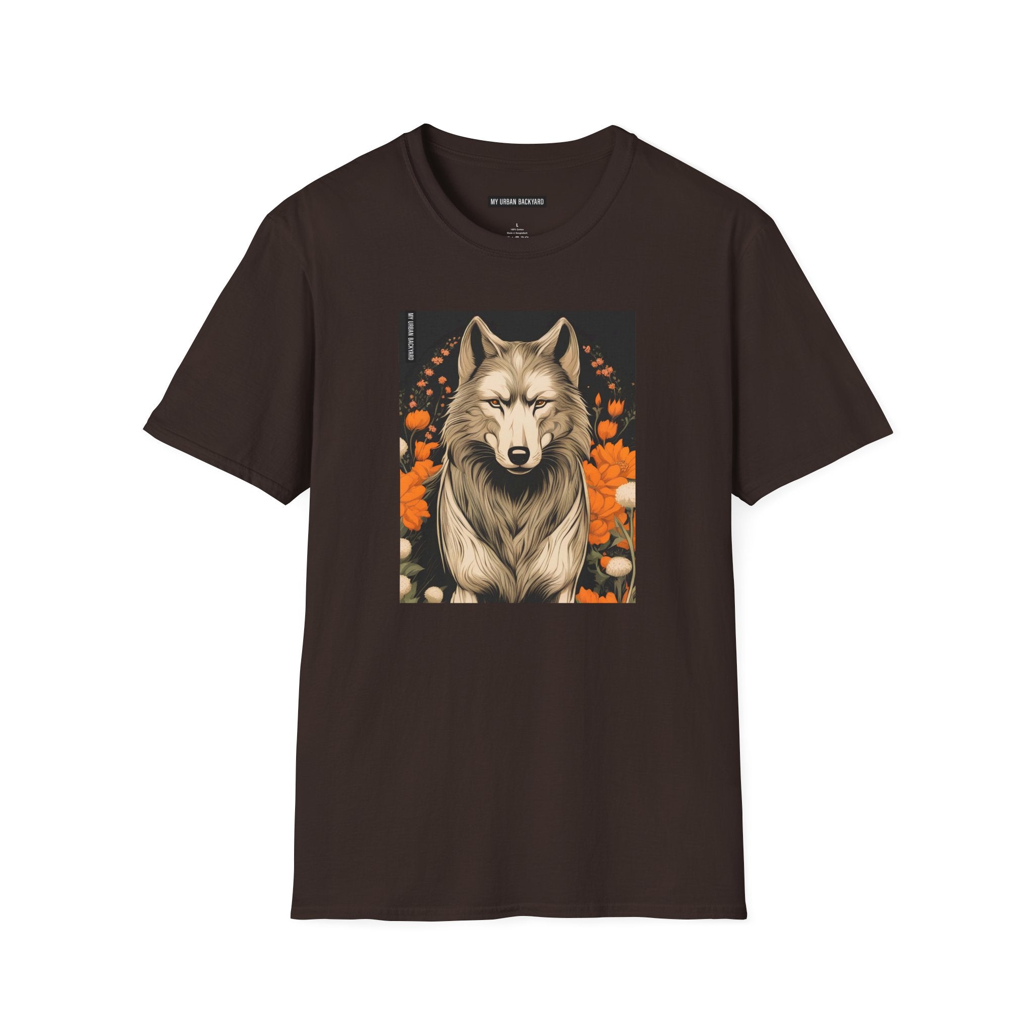 Wolf with Flowers, 100% Cotton T-Shirt