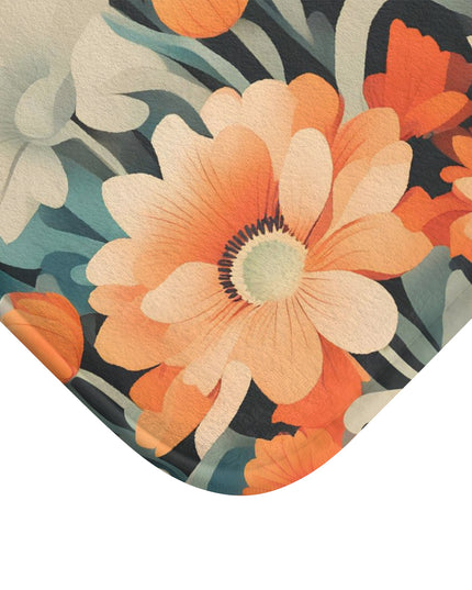 Orange and White Flowers, Memory Foam Bath Mat - Cozy Bathroom Essential