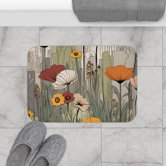 Urban Flowers, Memory Foam Bath Mat - Cozy Bathroom Essential