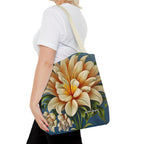 Large White Flower Tote Bag with Cotton Handles For Everyday Use, 3 Sizes