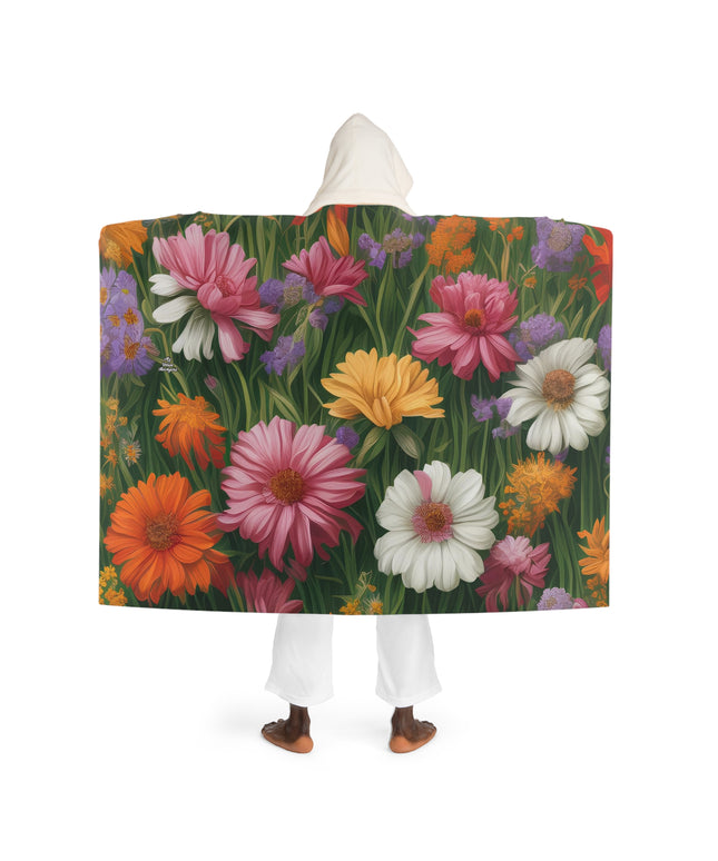 Wildflower Field, Cozy Hooded Sherpa Fleece Blanket