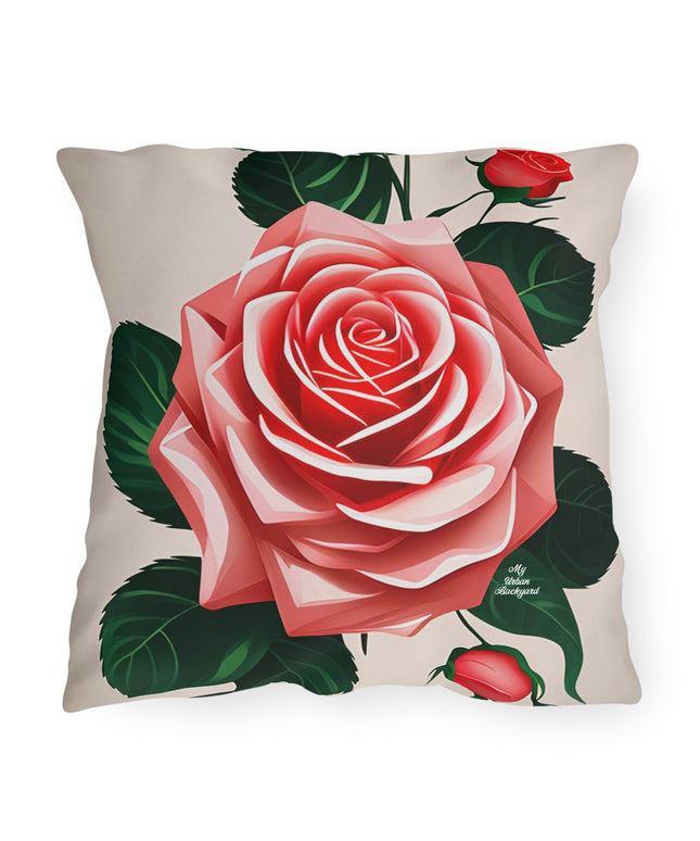 Pink Rose Flowers, Taupe accent color, Throw Pillow, Indoor/Outdoor Decor for Home or Office
