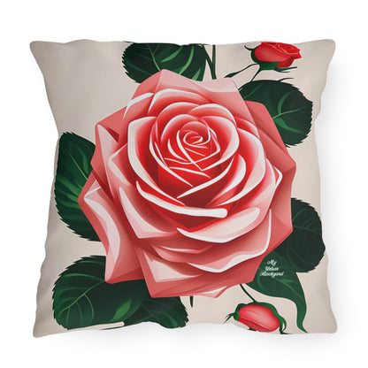 Pink Rose Flowers, Taupe accent color, Indoor/Outdoor Throw Pillow, Decor for Home or Office