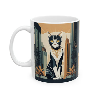 Art Deco City Cat Ceramic Mug