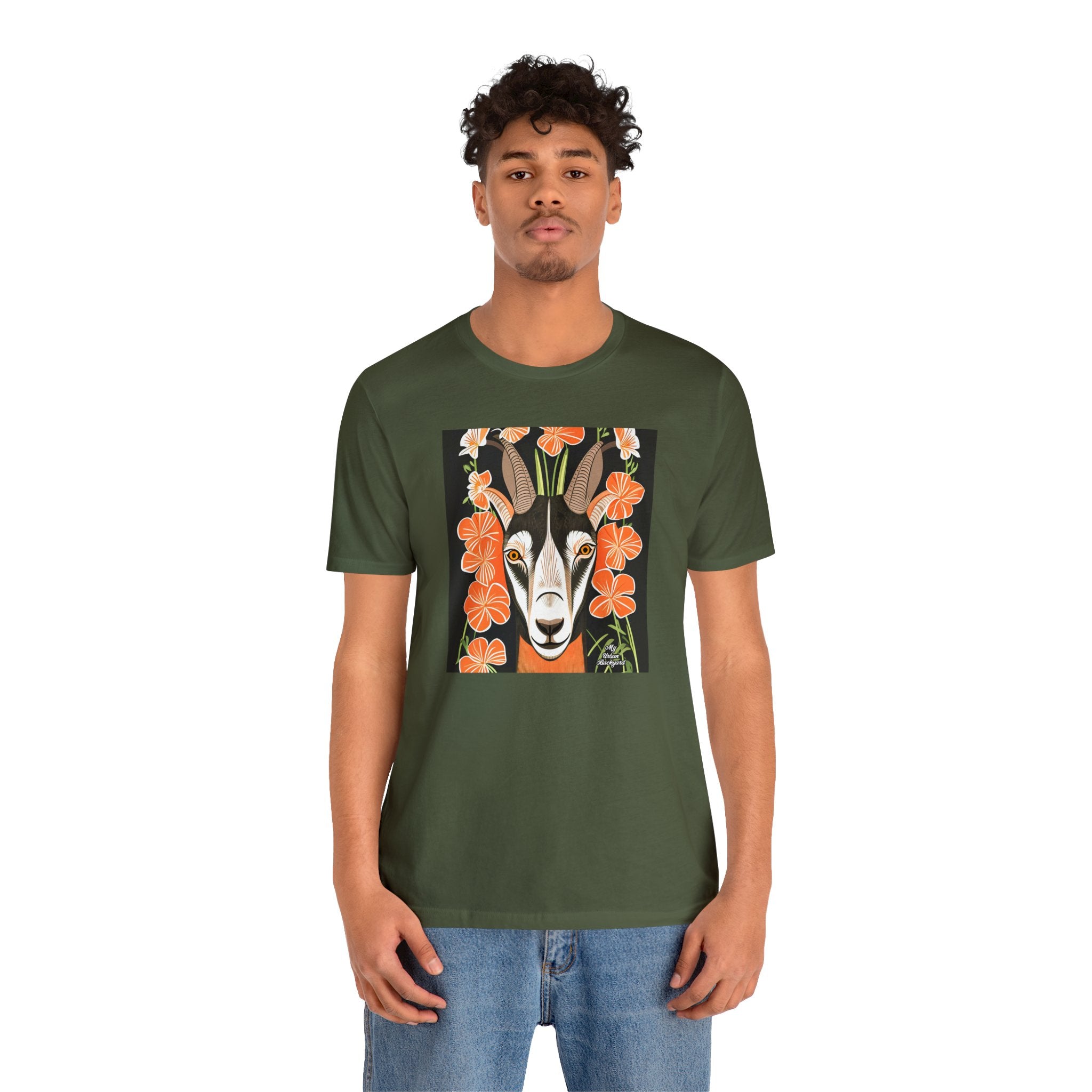Goat with Orange Flowers, 100% Jersey Cotton T-Shirt