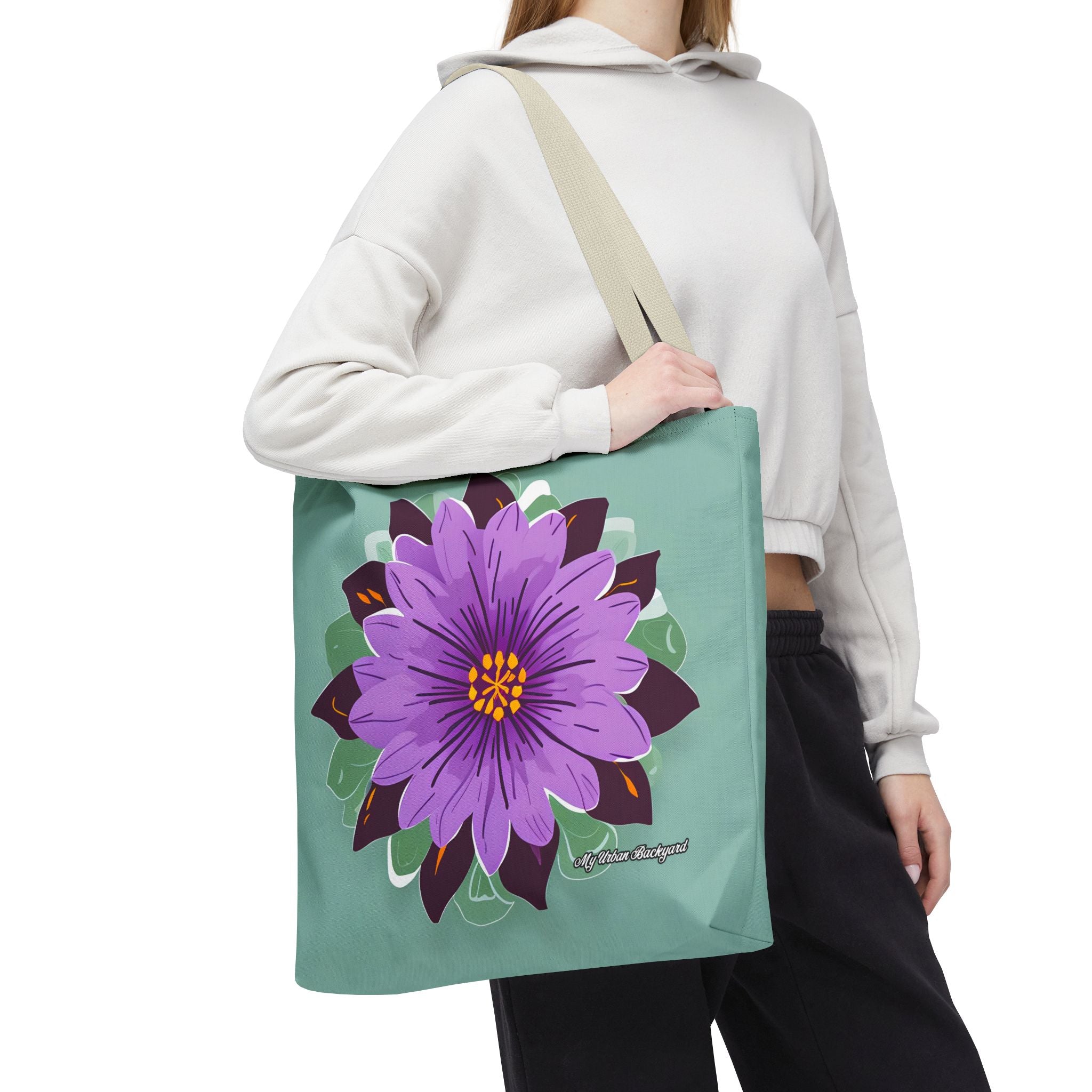Purple Flower Tote Bag with Cotton Handles For Everyday Use, 3 Sizes
