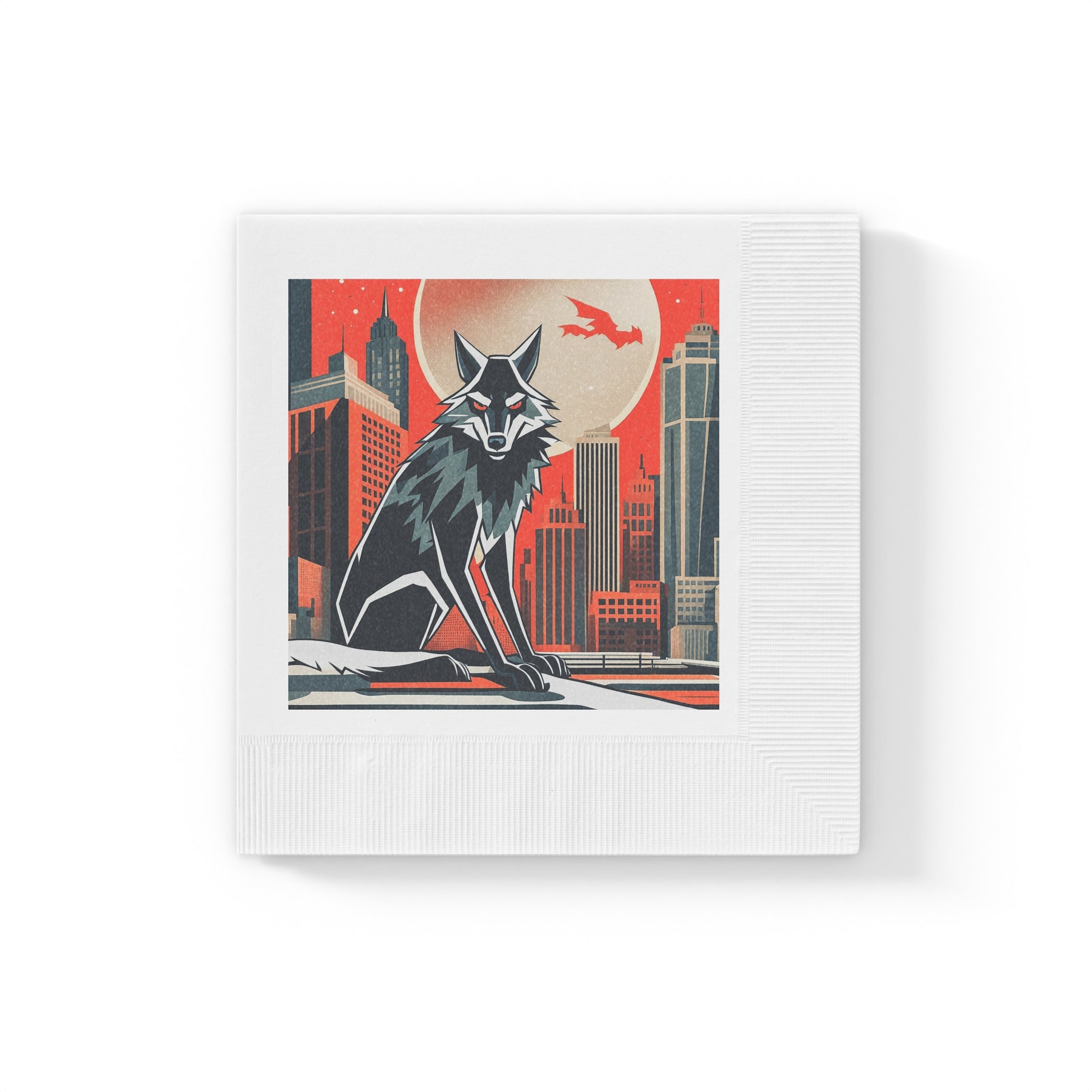 Urban Wolf Cocktail Napkins — Retro City Skyline Design, 2 sizes, Pack of 50 or 100
