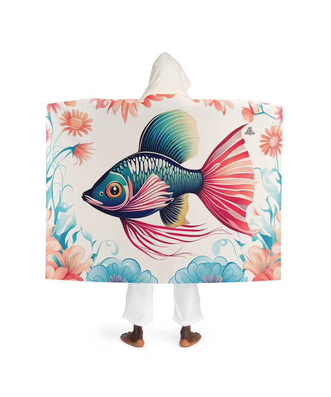 Colorful Fish with Flowers, Cozy Hooded Sherpa Fleece Blanket
