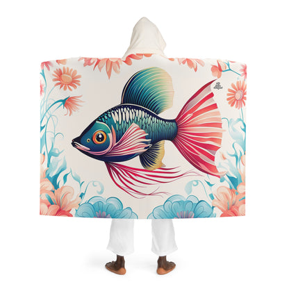 Colorful Fish with Flowers, Cozy Hooded Sherpa Fleece Blanket