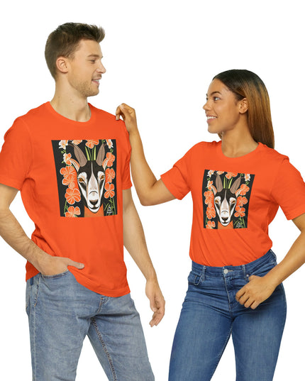 Goat with Orange Flowers, Soft 100% Jersey Cotton T-Shirt, Unisex, Short Sleeve, Retail Fit