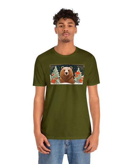 Art Deco Holiday Bear, Soft 100% Jersey Cotton T-Shirt, Unisex, Short Sleeve, Retail Fit