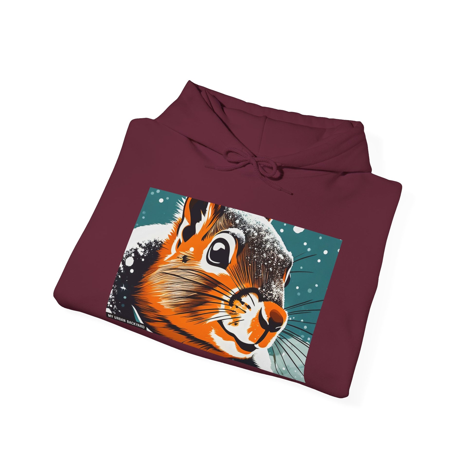 Winter Squirrel Sweatshirt - Unisex Heavy Blend Hooded, Cute Animal Apparel, Winter Fashion, Gift for Nature Lovers, Snowy Days, Cozy Wear
