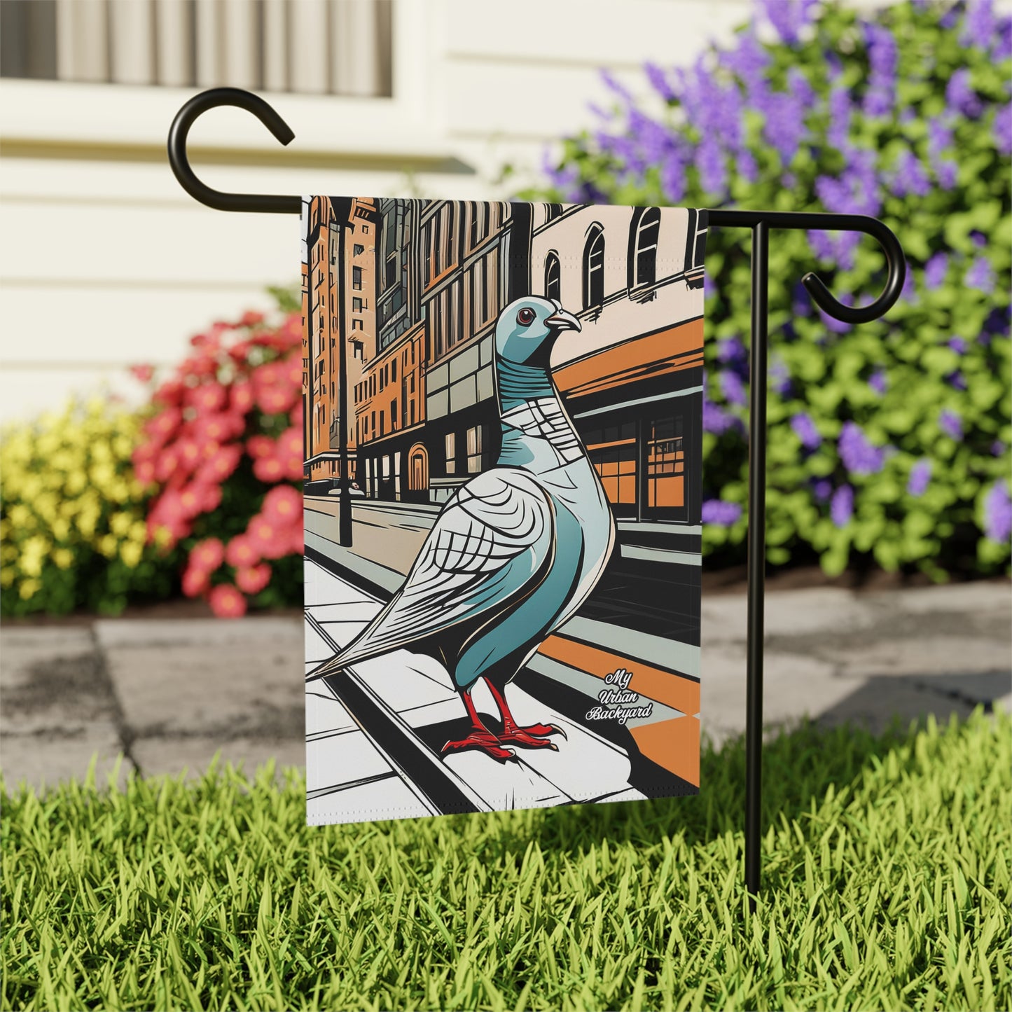 Pigeon on a City Street, Garden Flag for Yard, Patio, Porch, or Work, 12"x18" - Flag only