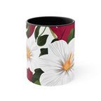 White Flowers on Red, Ceramic Coffee Mug