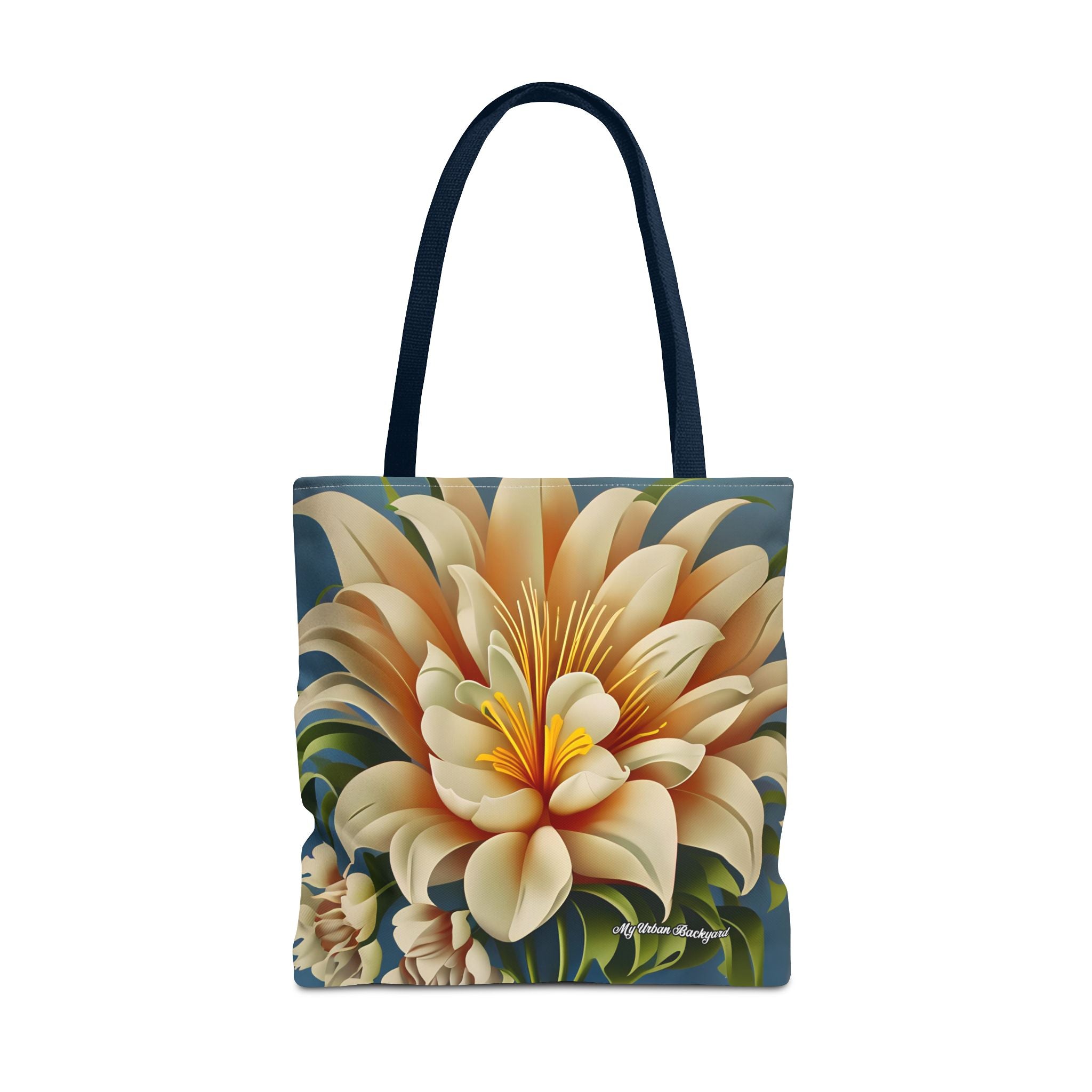 Large White Flower Tote Bag with Cotton Handles For Everyday Use, 3 Sizes